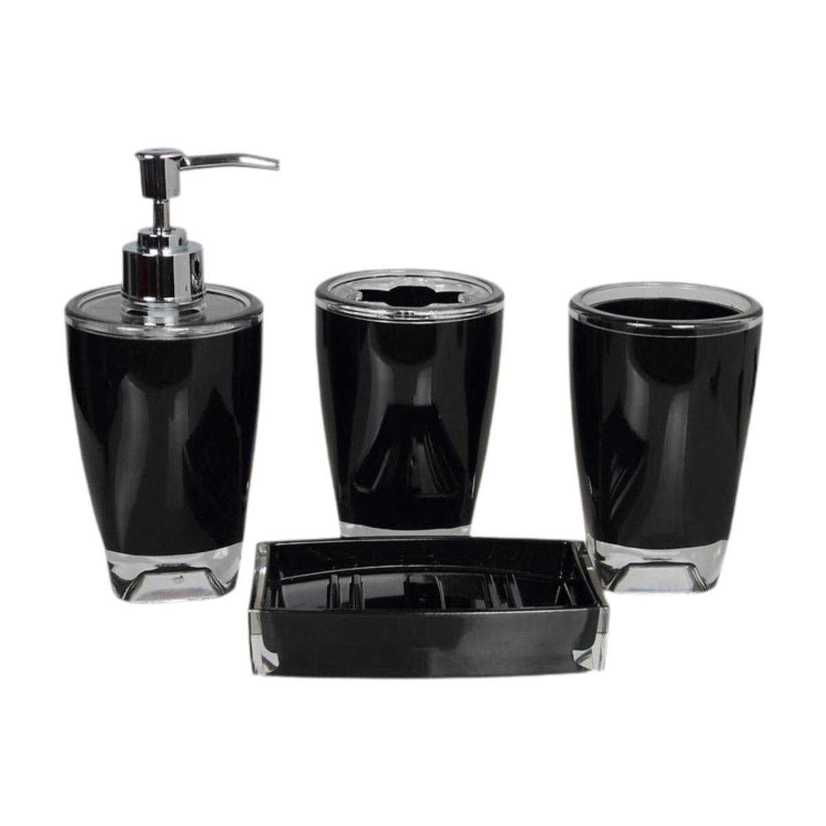 Lazsy 4 Pieces Soap Dispenser Toothbrush Holder Apartment Essentials Acrylic Organizer Black